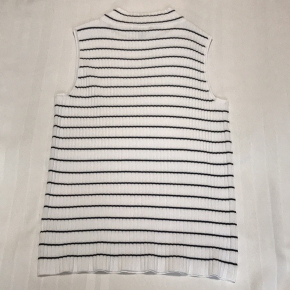Talbots White Black Stripe Sleeveless Ribbed Mock Neck Sweater SP - Picture 12 of 14